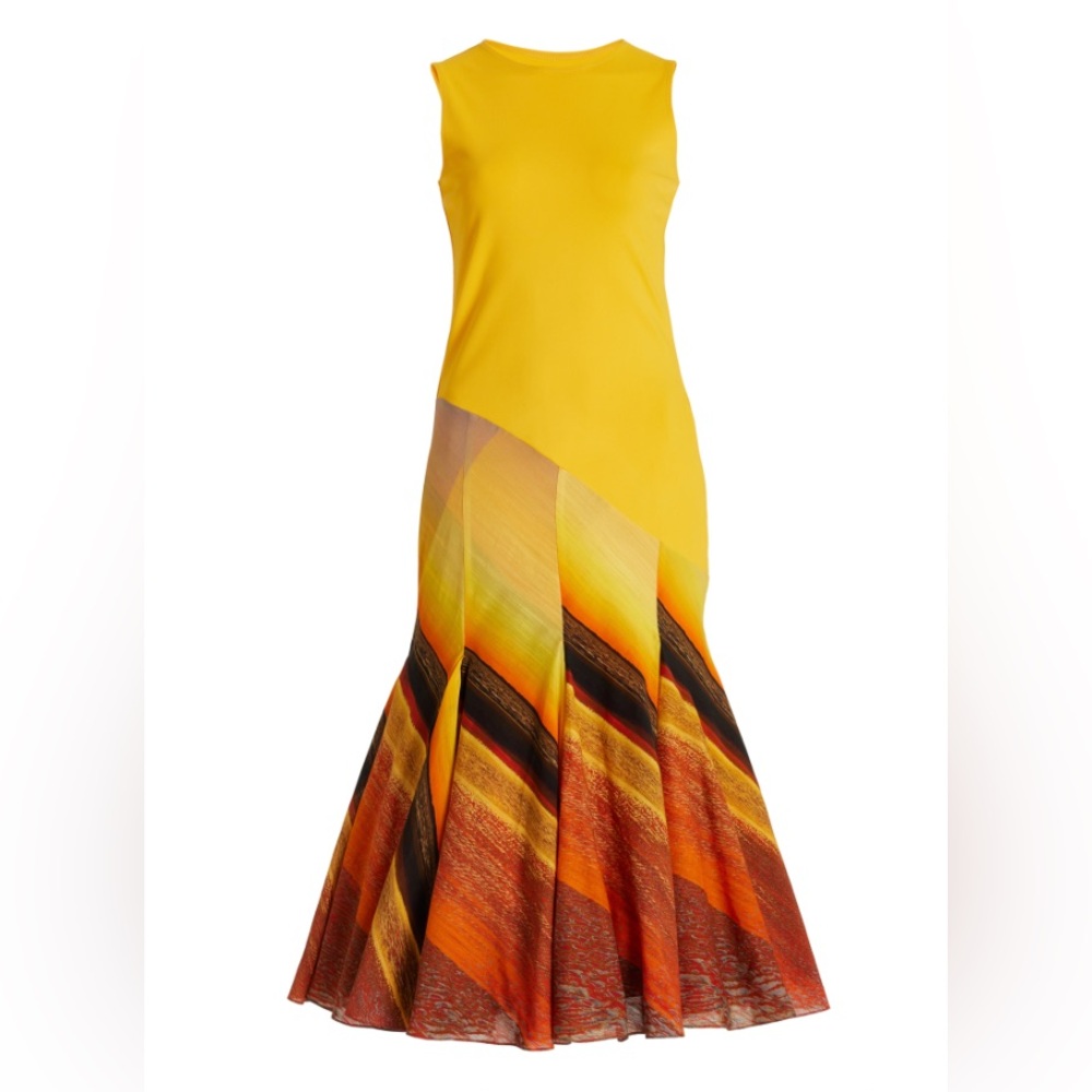 NWT Louisa Ballou Day Dress Pleated Silk Cotton Midi Dress XS